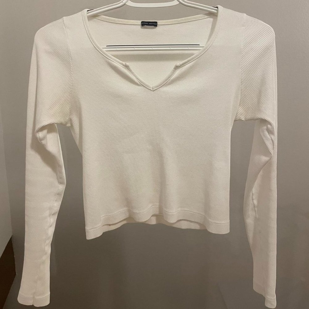 Brandy Melville White Ribbed Long Sleep Top
